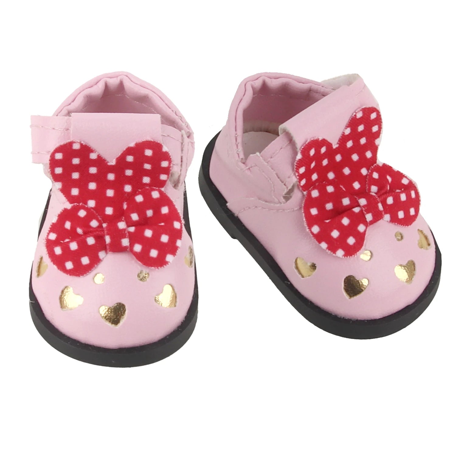 Charming 5.5CM PU Leather Mini Doll Shoes with Heart Bow for 14-Inch Dolls