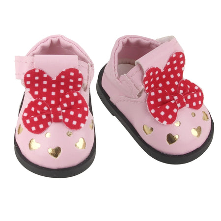 Charming 5.5CM PU Leather Mini Doll Shoes with Heart Bow for 14-Inch Dolls