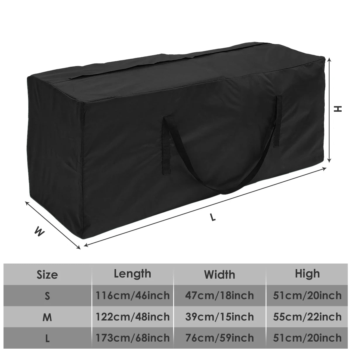 Large Capacity Waterproof Cushion Storage Bag - Outdoor Furniture Protection Cover black / 122x39x55cm