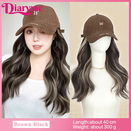 DIARYME Short Water Wavy Cap Wig with Brown and Blonde Highlights