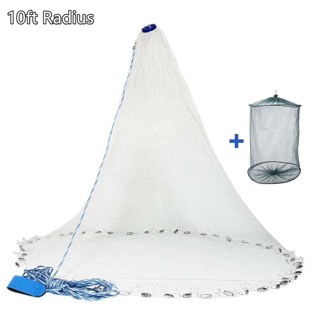 Durable American Saltwater Fishing Cast Net with Heavy Duty Zinc Sinkers - Multiple Sizes Available 10ft Radius