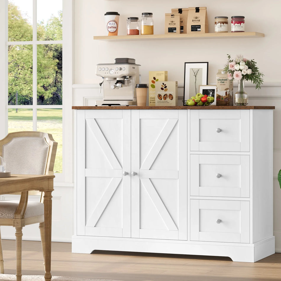 White Sideboard With 3 Drawers And 2 Doors Modern Buffet
