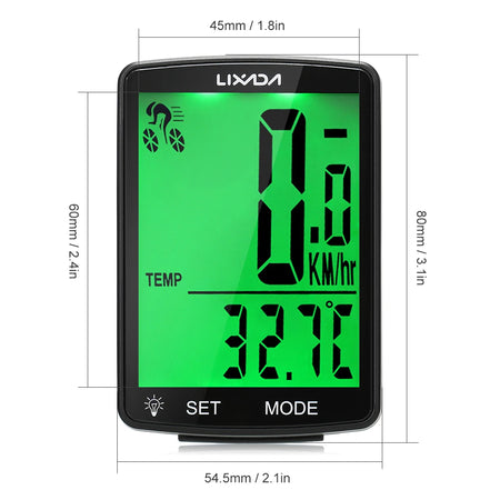 LIXADA Wireless Bike Computer LCD Screen &ndash; IPX6 Waterproof