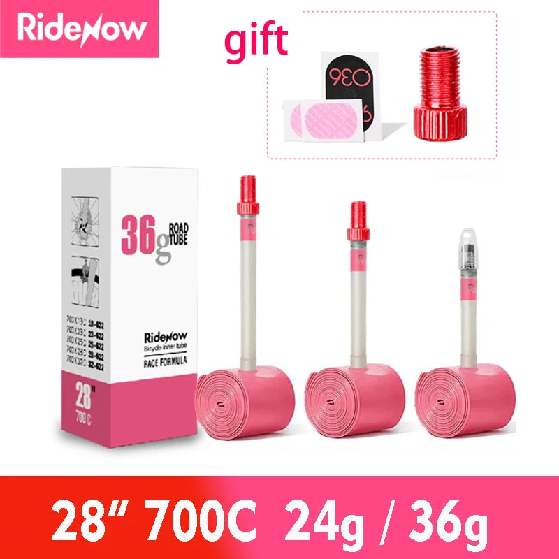 Cameră interioară pentru bicicletă de șosea RideNow Ultralight 700c cu TPU și convertor valvă Schrader franceză