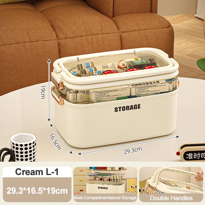 Large Capacity Family Medicine Organizer &ndash; Dustproof Box Cream L-1