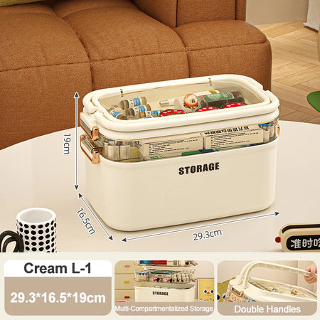 Large Capacity Family Medicine Organizer &ndash; Dustproof Box Cream L-1