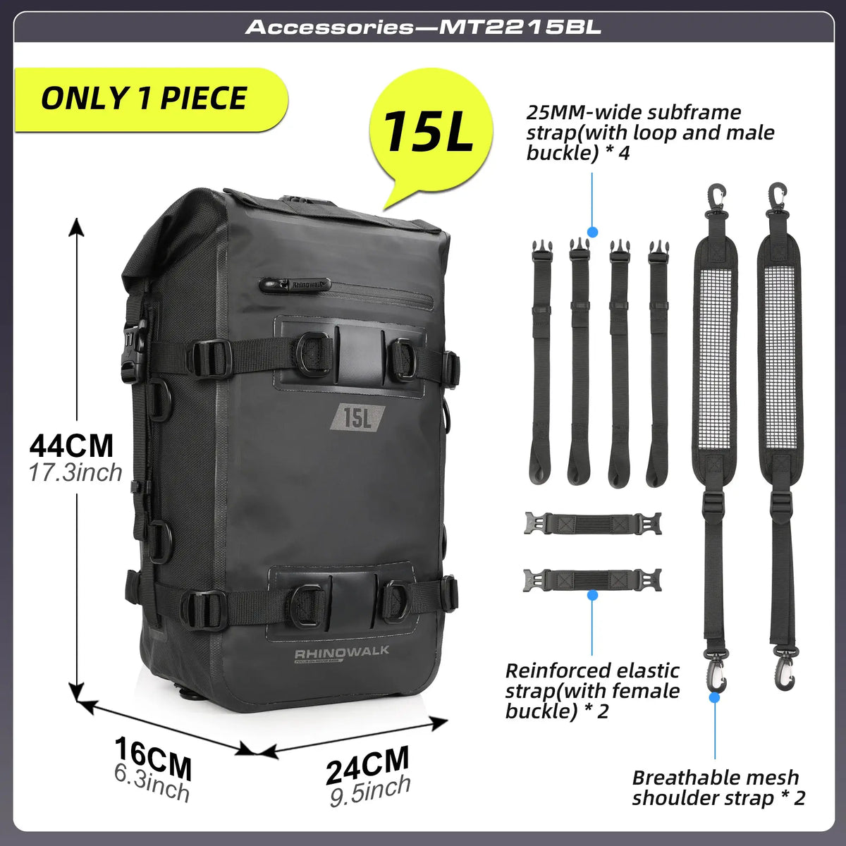 Rhinowalk Motorcycle Tail Bag Back Seat Bag 100% Waterproof Dry Cycling Backpack 8L/15L/30L For Long Distance Saddle Pack 1 PC by InterCyprus Trading Ltd