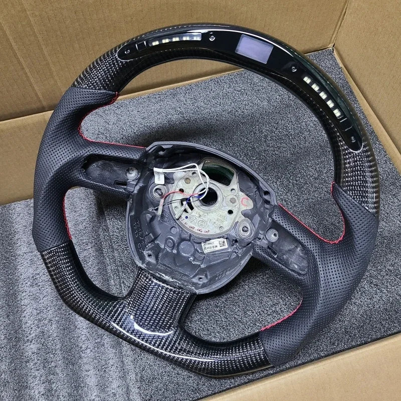 Audi B8 A4 A5 Steering Wheel with LED Display, Carbon Fiber Perforated Leather