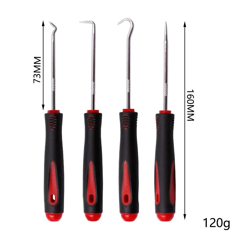 Heat-resistant Antislip Hook Pick Set - 4pcs Car Repair Tool Kit Red Black Short