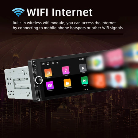 Car Stereo Single-Din GPS Navigation &ndash; Android 13 System with 6.86 Inch Touchscreen and Rear Camera Support