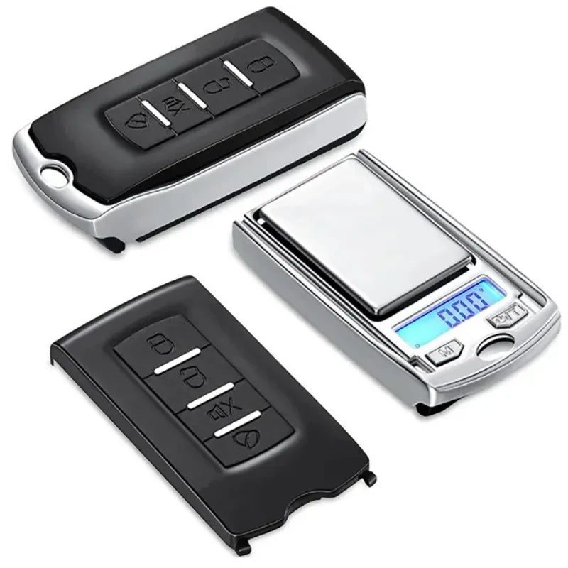 Cantar digital de buzunar în formă de cheie auto, 200g/100g, precizie de 0.01g, display LCD