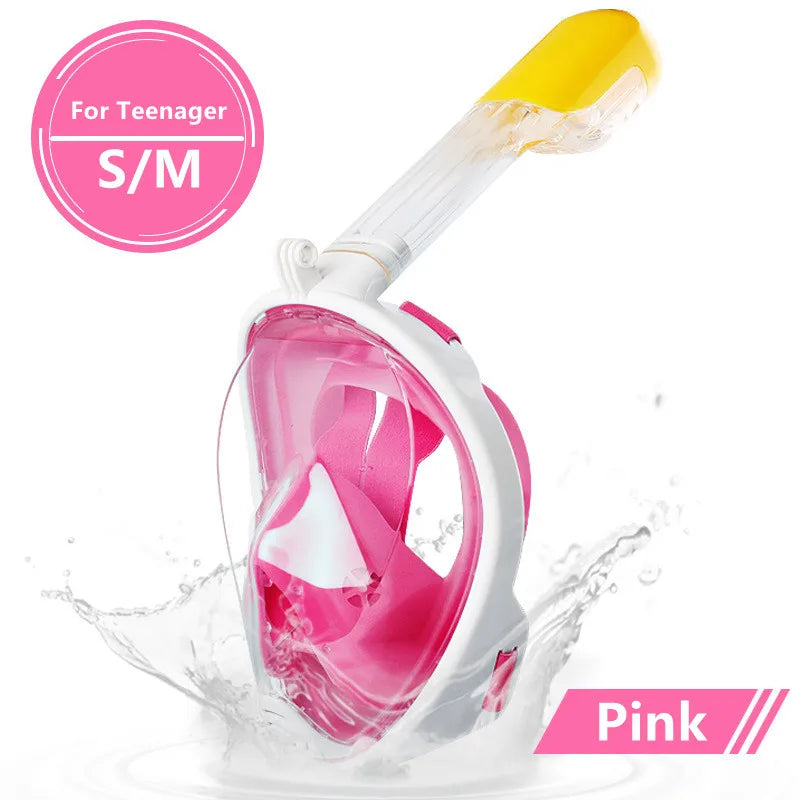 Anti-Fog Full Face Diving Mask, Snorkeling Mask, Swimming Gear Pink S M Teenager