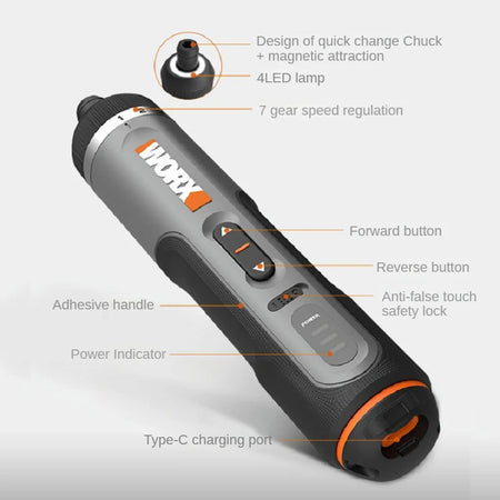Worx 4V Mini Electric Screwdriver Set with USB Rechargeable Feature
