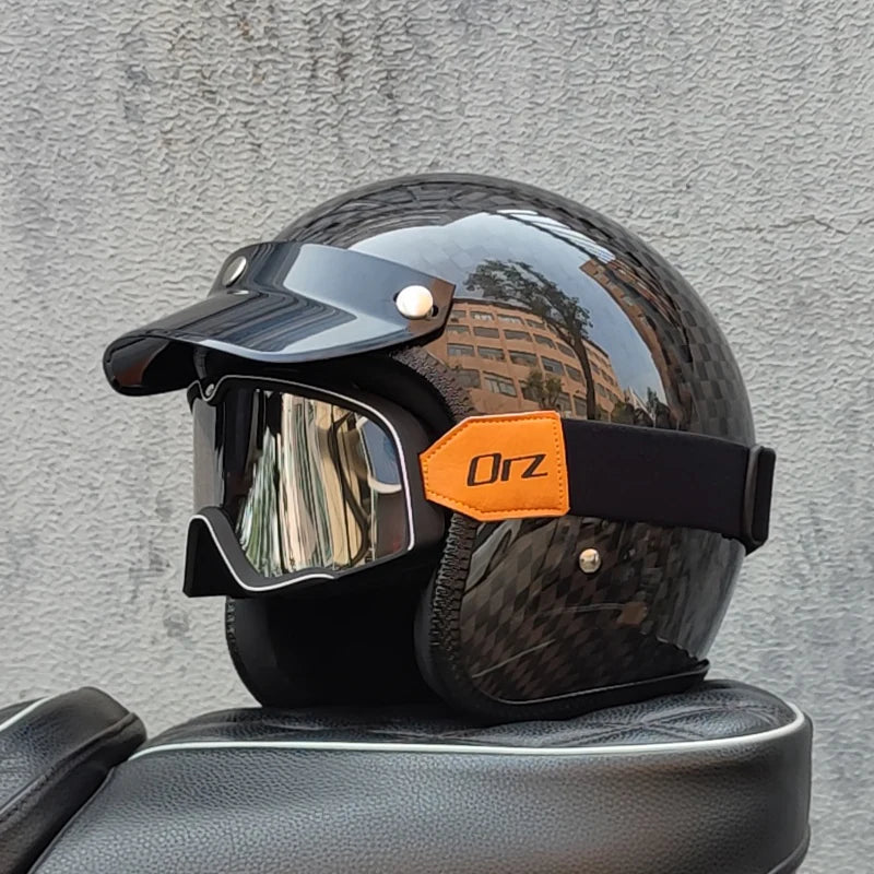 ORZ Carbon Fiber Retro Open Face Helmet &ndash; Ultra Lightweight 8 / XXL