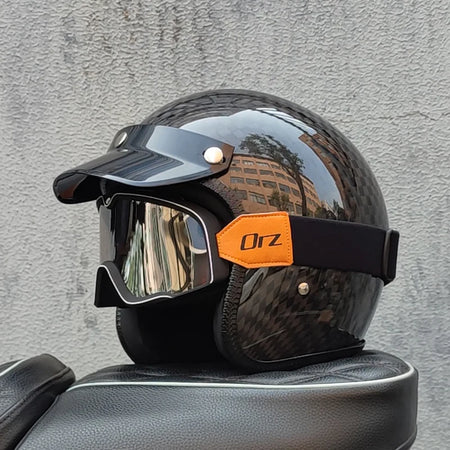 ORZ Carbon Fiber Retro Open Face Helmet &ndash; Ultra Lightweight 8 / XXL