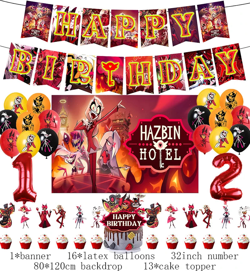 Hazbined Birthday Party Decoration Set with Balloons, Banner, and Cake Topper 1set D12 / Other / CHINA