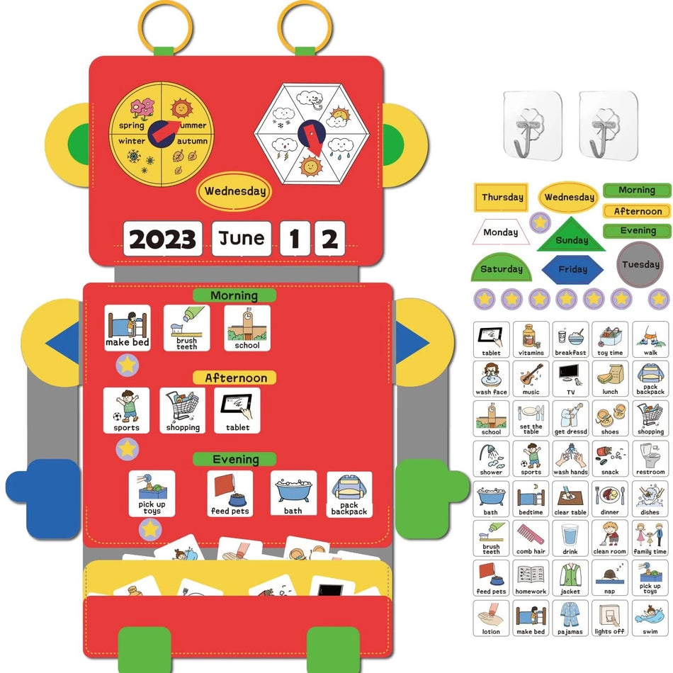 Ημερήσιο Ημερολόγιό μου για τον Χρόνο του Κύκλου, Οπτικό Πρόγραμμα Νηπιαγωγείου με 40 Ρουτίνες Δραστηριοτήτων για Παιδιά με Αυτισμό, Υφασμάτινο