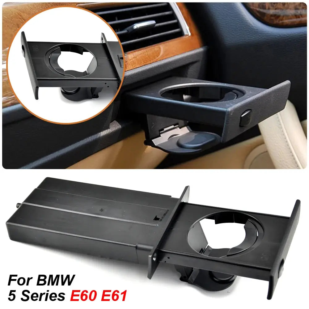Front Cup Holder Set Black Plastic for BMW E60 E61 525i 528i 530i 2002-2010 by InterCyprus Trading Ltd