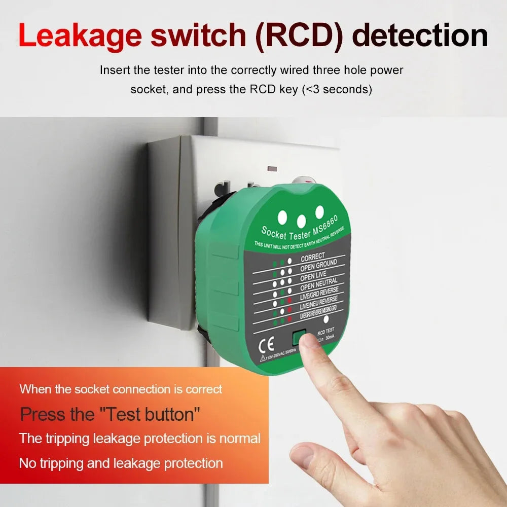 Socket Tester MS6860 &ndash; Accurate RCD and Wiring Status Detection