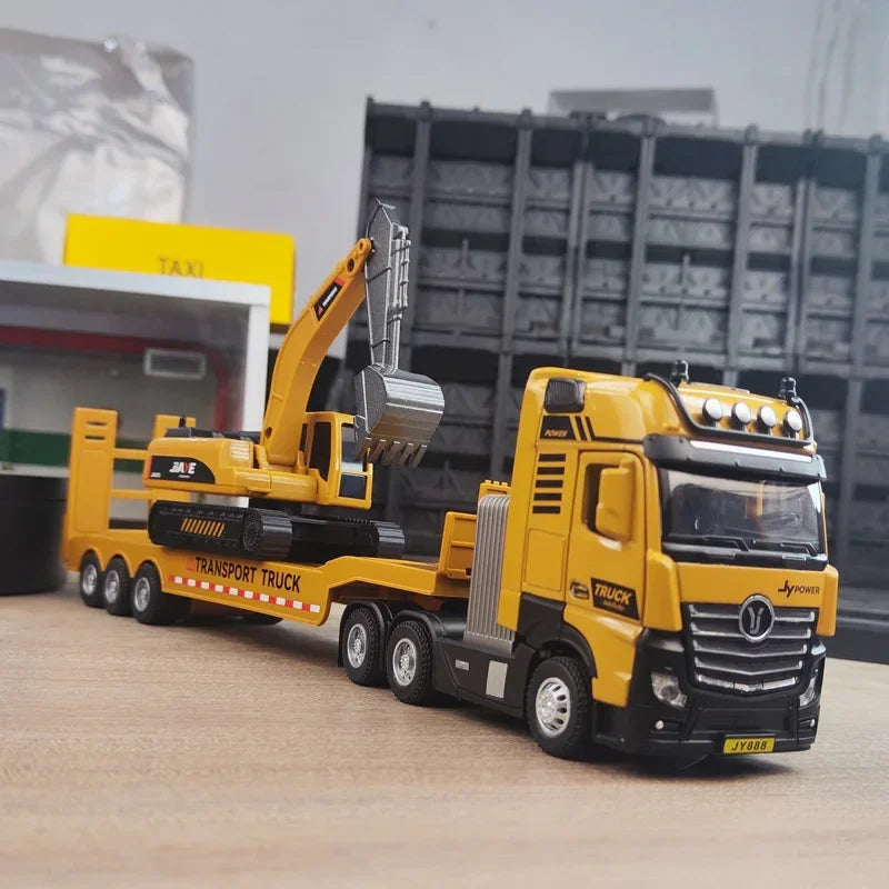 1/50 Scale Diecast Engineering Vehicle Model Set - Excavator &amp; Transporter