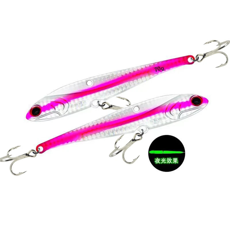 AS VIB Fishing Lure Bait 70g Metal Jig for Sea Fishing - High Performance Spinner for Tuna &amp; Grouper Silver-hook / 70g-1pcs