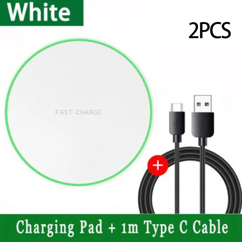 LED Light Wireless Charger Pad &ndash; Fast Wireless Charging 2PC White