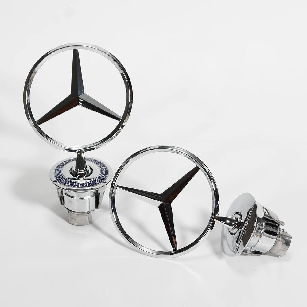 3D Metal Blue Chrome Star Hood Emblem Logo for Mercedes Benz Models W202 W203 W204 W208 W210 W220 W221 - 44mm Size