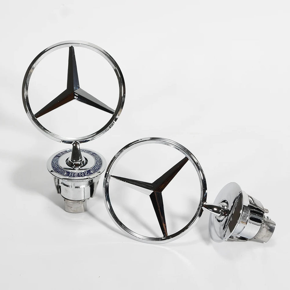 3D Metal Blue Chrome Star Hood Emblem Logo for Mercedes Benz Models W202 W203 W204 W208 W210 W220 W221 - 44mm Size