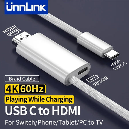 Unnlink 4K USB C to HDMI Cable with PD Charging