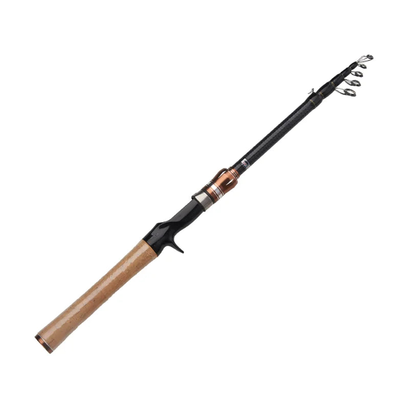 DEUKIO Carbon Telescopic Lure Rod 1.8M 2.1M - Baitcasting Fishing Pole with Wooden Handle YAGER-2.1M-Q