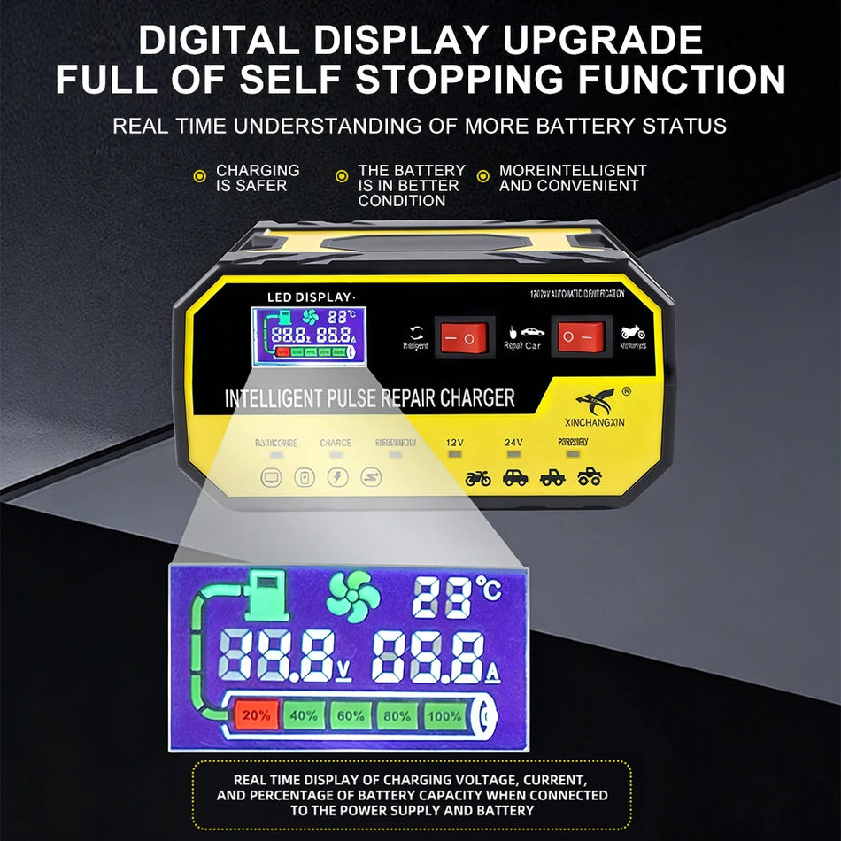 220W Автомобилен зарядно устройство за акумулатори 12V 24V 8A Автоматичен превключвател с пулсова поправка