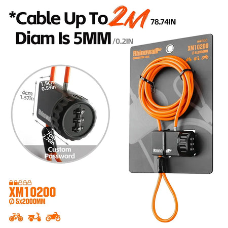 Rhinowalk Anti-theft Cable Lock 3 Digits Code Motorcycle Bike Anti-theft Security Steel Wire Lock Bike Accessory Summer by InterCyprus Trading Ltd