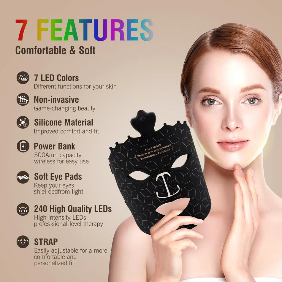 7 Color LED Face Mask With Silicone For Red Light Therapy Anti Aging Skin Care