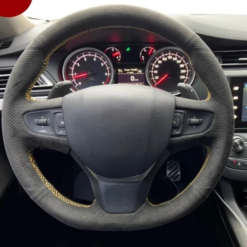 Met de hand gestikte suède leren stuurhoes voor Peugeot 408