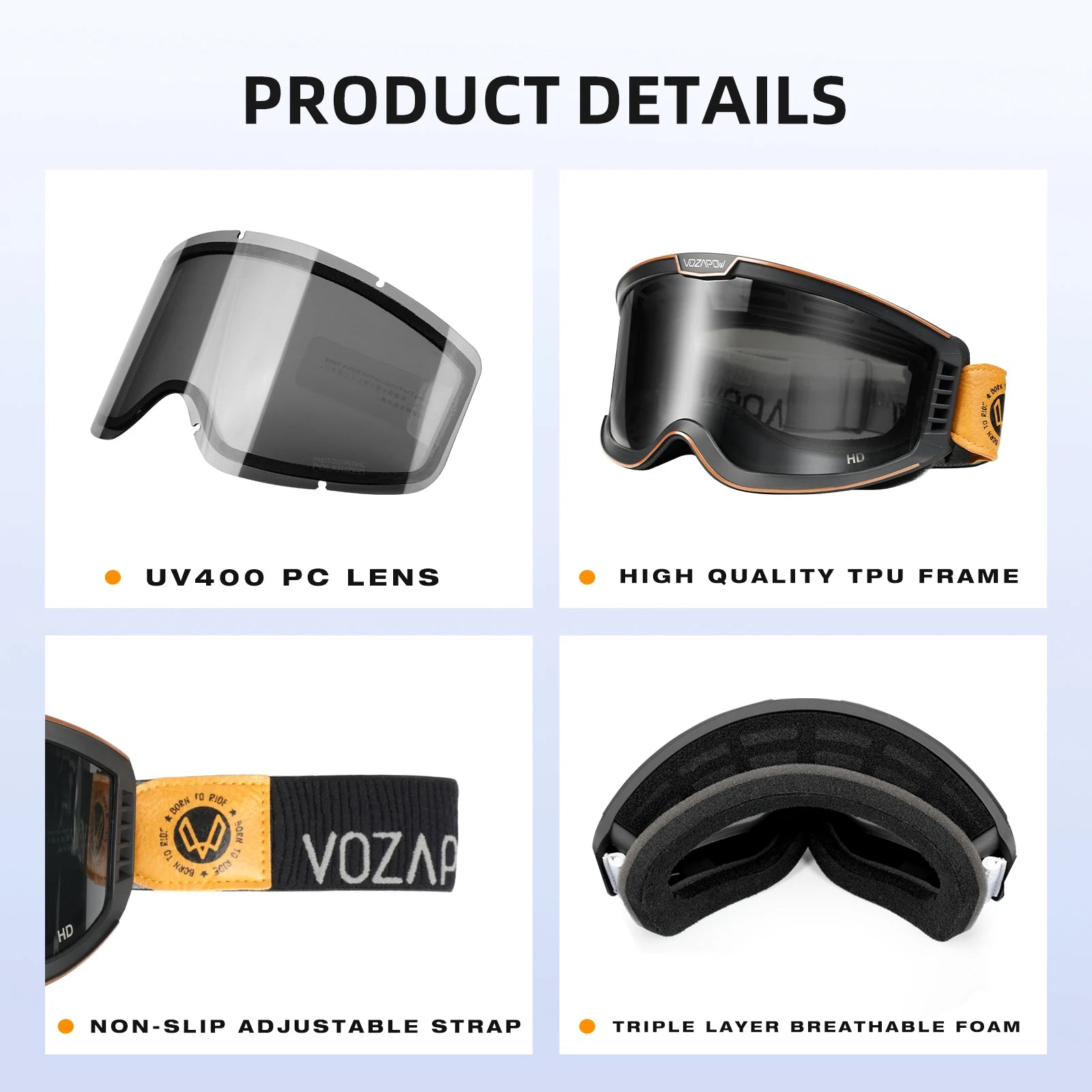 Vozapow Motorcycle Goggles &ndash; Photochromic Anti-Fog Protection