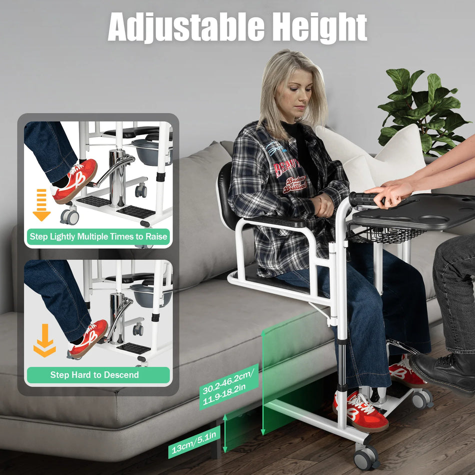 Justerbar højde patientløftestol hydraulisk toilet hjul