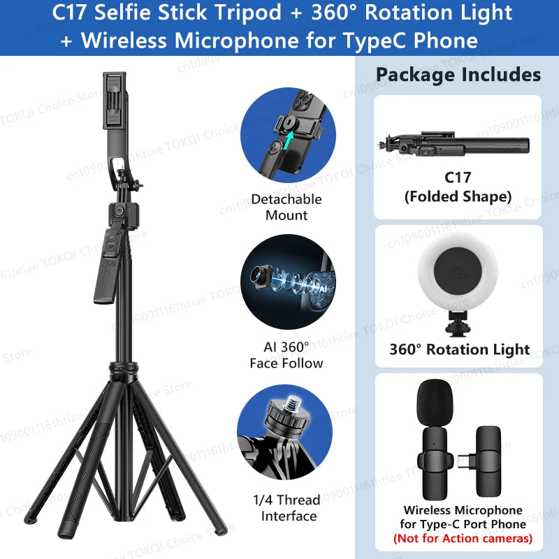 TOKQI C17 360&deg; Auto-Rotation Selfie Tripod with AI Tracking and Remote Control Option 6 / CHINA