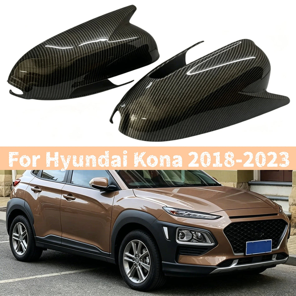 Glossy Carbon Side Mirror Covers For Hyundai Kona 2018-2023