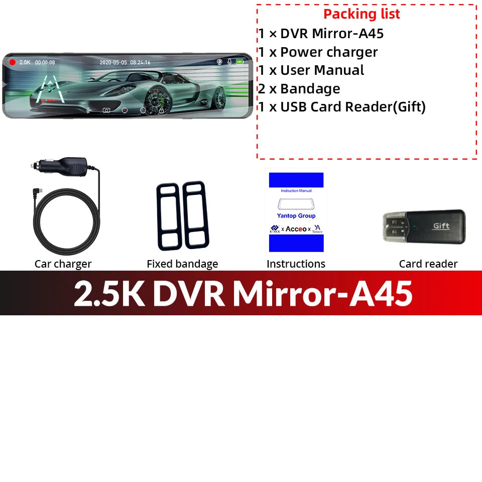 ACCEO A45 CAR DVR &ndash; 11.28 Inch Touch IPS 2.5K Rear Camera Only DVR Mirror / 32G