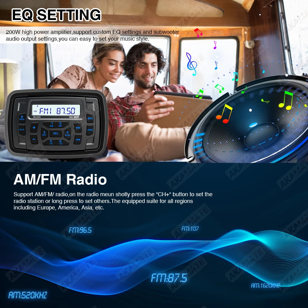 MS-30RV-1 RV Marine Stereo &ndash; Bluetooth IPX5 Waterproof