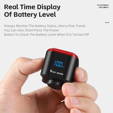 WEST BIKING Smart Brake Sensing Bicycle Taillight with Digital Power Display