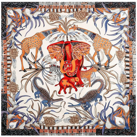 InterCyprus Twill Silk Scarf &ndash; Captivating Giraffe Print Design A / 130X130CM