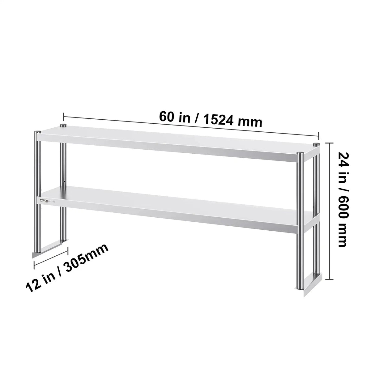 Stainless Steel Kitchen Worktable With Adjustable Overshelf 12 x 60 in / Poland