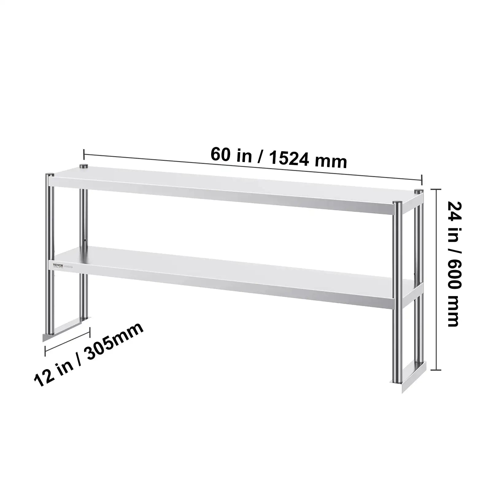 Stainless Steel Kitchen Worktable With Adjustable Overshelf 12 x 60 in / Poland