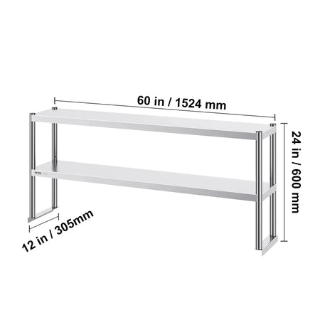 Stainless Steel Kitchen Worktable With Adjustable Overshelf 12 x 60 in / Poland