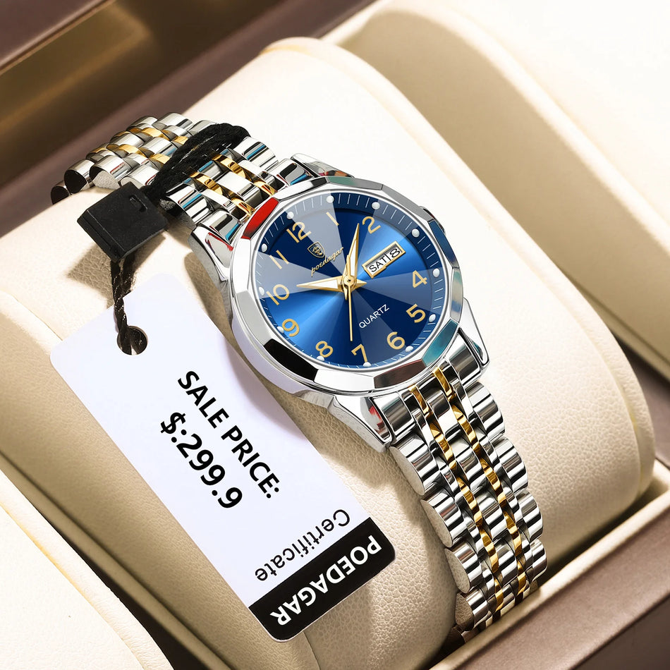 🟠 Poedagar Luxury Ladies Wristwatch Αδιάβροχη φωτεινή ημερομηνία Εβδομάδα Γυναίκες Quartz Watch ανοξείδωτο χάλυβα Γυναικεία ρολόγια Γυναίκα Reloj