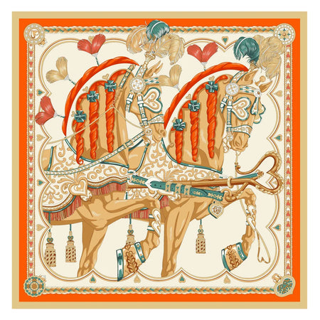 POBING Twill Silk Square Scarf &ndash; Captivating Giraffe Print 2-Beige
