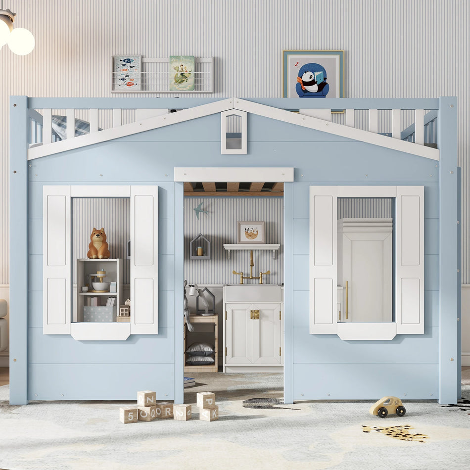 Μπλε Κρεβάτι Υ loft Για Παιδιά 90x200 Με Ασφαλή Σκάλα Τώρα