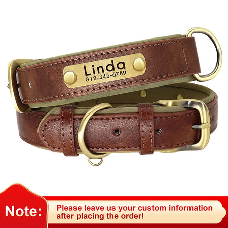 Personalised Leather ID Collar with Free Engraving for Dogs Coffee / S
