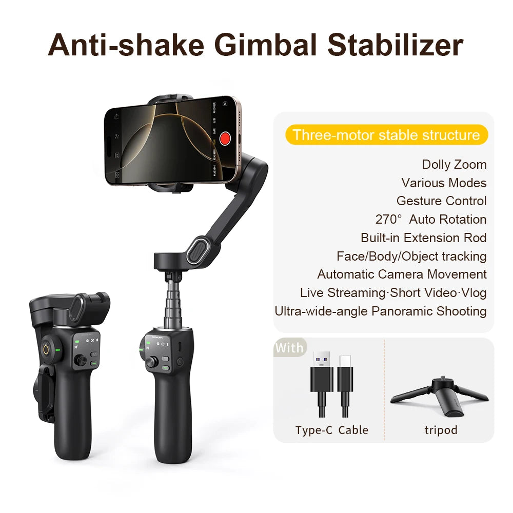 AOCHUAN Handheld Gimbal Stabilizer &ndash; Smooth Face Tracking for Perfect Selfies Black